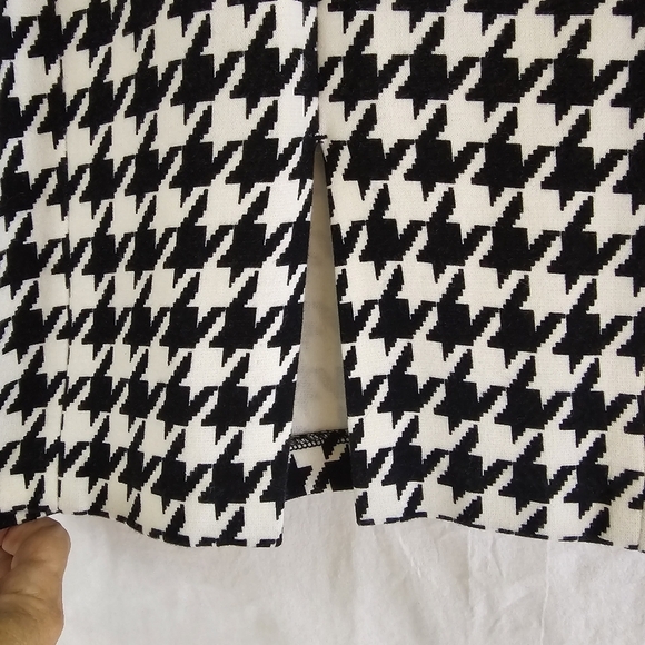 Houndstooth Skirt Classic Knee Length Pencil Zip Slit Stretch GO Inter Sz 12 - Picture 5 of 9